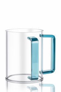 Round Lucite Wash Cup Colored Rectangle Handles Turquoise 5"