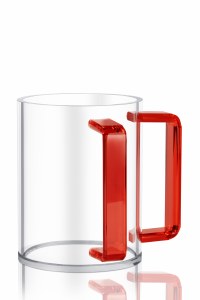 Round Lucite Wash Cup Colored Rectangle Handles Red 5"
