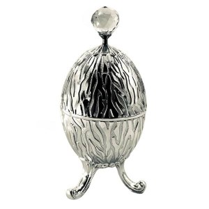 Silver Plated Esrog Holder on Legs Crystal Knob Accent 8.5"