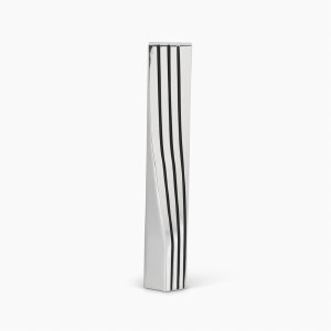 Silver Plated Mezuzah Case Engraved Lines Curved Rectangle Linya Style Design Silver 15cm by Hazorfim