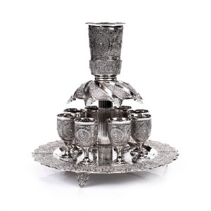 Silverplated Kiddush Fountain Filigree Design Includes 8 Cups