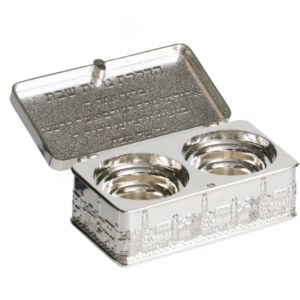 Silverplated Travel Candlesticks Box for Tea Lights Jerusalem Design