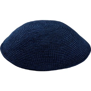 Fine Knitted Kippah Serugah DMC Navy Size 14cm