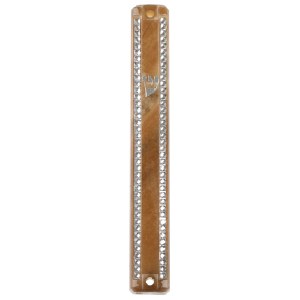 Mezuzah Case Brown Base Lined with Stones 12cm