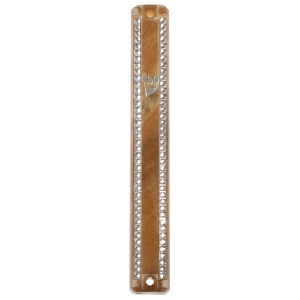 Mezuzah Case Brown Base Lined with Stones 15cm