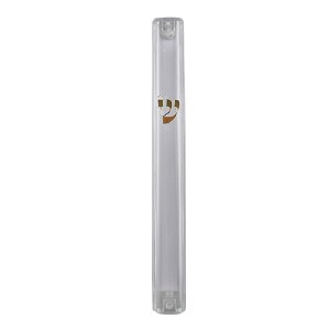 Plastic Mezuzah Case Clear Designed with Gold Shin 15cm