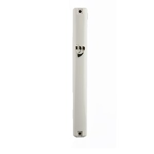 Plastic Mezuzah Case White Designed with Gold Shin 15cm