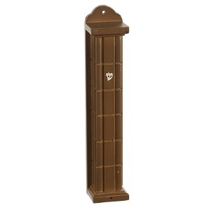 Wood Mezuzah Case Squares Design Brown 20cm