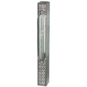 Glass Mezuzah Case Silver Metal Plaque Enhanced 15cm