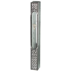 Glass Mezuzah Case Silver Metal Plaque Enhanced 12cm