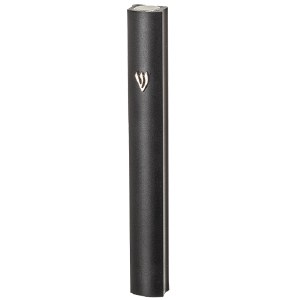 Aluminum Mezuzah Case Silver Metal Shin Accent Black 12cm