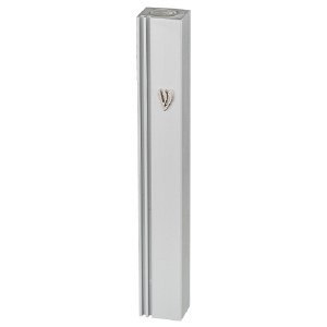 Aluminum Rectangle Mezuzah Case Silver Stripes Design with Silver Shin 15cm