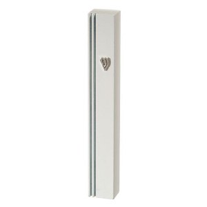 Aluminum Mezuzah Case Rectangle Engraved Vertical Edge White 15cm