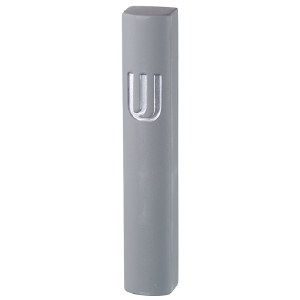 Polyresin Mezuzah Case Silver Shin Light Gray Cement Design 12cm