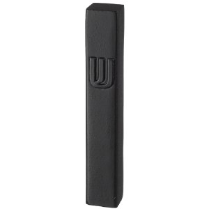 Polyresin Mezuzah Case Stone Look Design Embossed Shin Black 12cm