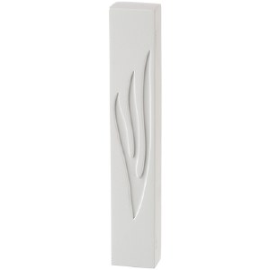 Polyresin Rectangle Mezuzah Case Engraved Shin Accent White 12cm