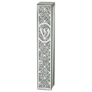 Glass Mezuzah Case Mirror Plate Crushed Stones Accent Silver 20cm