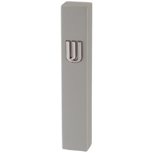 Polyresin Rectangle Mezuzah Case Silver Shin Accent Gray 12cm