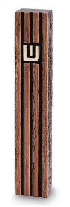 Polymer Mezuzah Case Deep Scored Stripes Gold Shin Brown 12cm