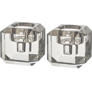 Crystal Square Cube Candle Sticks Clear 2.75"