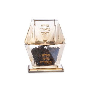 Crystal Havdallah 2 in 1 Candle Besamim Holder Gold 5"