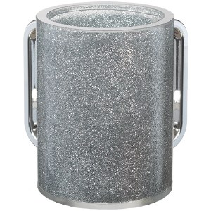 Round Perspex Wash Cup Glitter Design Colored Rectangle Handles Silver 5"