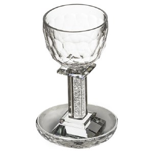 Crystal Kiddush Cup Set Accented Crushed Glass Stem and Saucer 7"