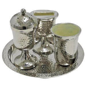 Havdallah Set Silver Colored Hammered Aluminum with Tray