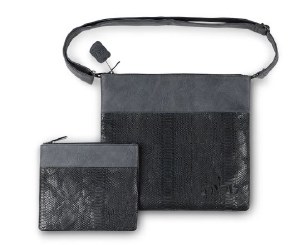 Tallis and Tefillin Bag Set Faux Leather Snakeskin Design Smooth Trim Black