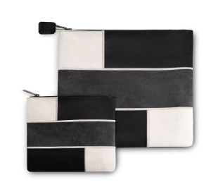 Tallis and Tefillin Bag Set Faux Leather Layered Brick Design Black Gray White
