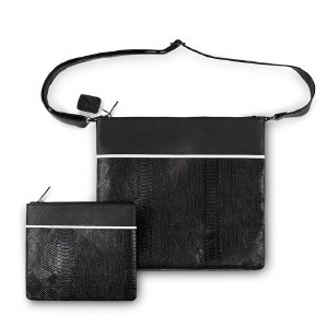 Tallis and Tefillin Bag Set Faux Leather Snakeskin Design Thin White Line Embroider Black