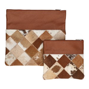 Tallis and Tefillin Bag Set Leather Brown Checkered Fur Design
