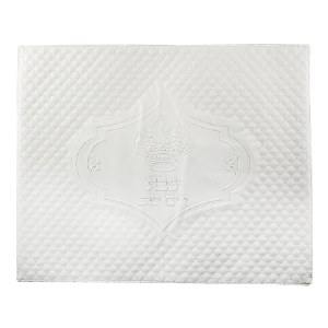 Faux Leather Challah Cover Quilted Crown Design White 16" x 20"