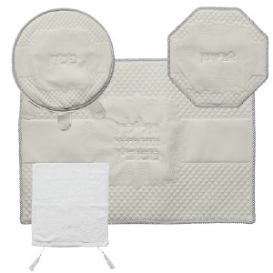 Pesach Set Faux Leather 4 Piece Quilted Design Silver Trim