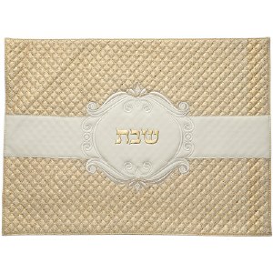 Faux Leather Challah Cover Quilted Embossed Swirl Lines Design Gold White 17" x 23"