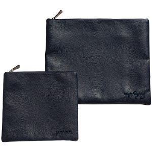 Tallis and Tefillin Bag Set Faux Leather Snake Skin Design Embroidered Accent Black