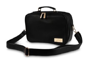 Tallis and Tefillin Faux Leather Travel Bag with Handle and Strap Gold Plate Black