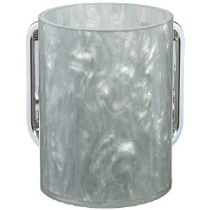 Round Perspex Wash Cup Marble Design Colored Rectangle Handles White Silver 5"