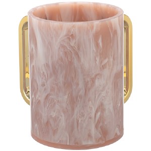 Round Perspex Wash Cup Marble Design Colored Rectangle Handles Pink Gold 5"