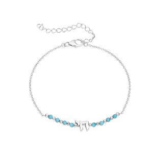 Silver Chai Charm Bracelet Blue Stone Design