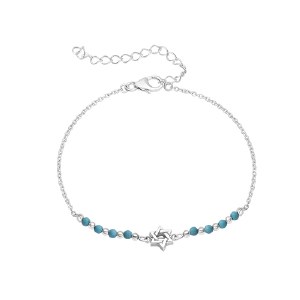 Silver Magen David Charm Bracelet Small Size Light Blue Stone Design
