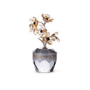 Crystal Miniature Tree of Blessings Gold Flowers Black Accent 4"