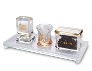 Crystal Havdallah 4 Piece Set Clear Elegant Design Gold Accent 13"