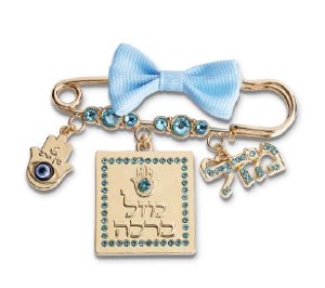 Baby Charm Pin Hamsa and Mazal Blue