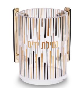 Lucite Wash Cup Gold Black Paint Drip Lines Design 5"