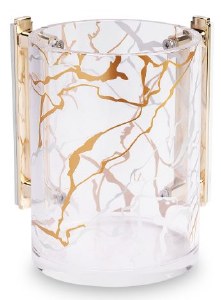 Lucite Wash Cup Gold Silver Cracked Lines Design 5"