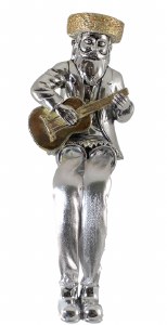 Polyresin Sitting Hassidic Figurine Guitar Player Gold Accent 7"