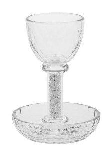 Crystal Kiddush Cup with Stone Filled Stem and Matching Tray 6"
