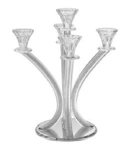 Crystal Candelabra 5 Branches Crushed Gold Stones in Stems Round Base 12"