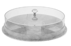 Lucite Round 5 Part Sectional with Cover Serving Tray Marble 12"
